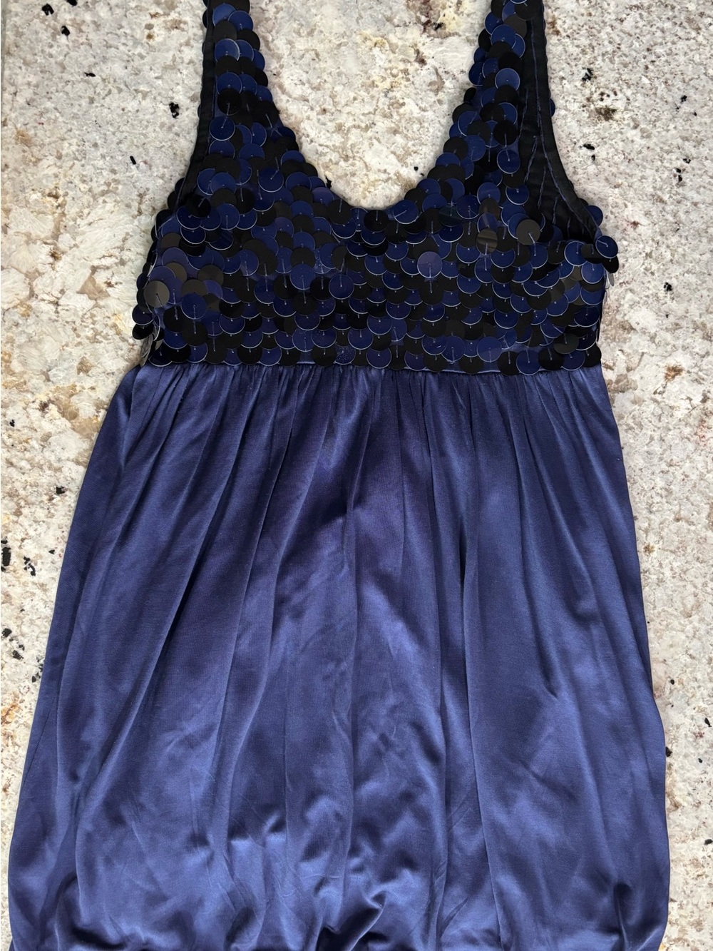 Alice+Olivia Navy Sequin Paillette Silk Jersey Bubble Dress